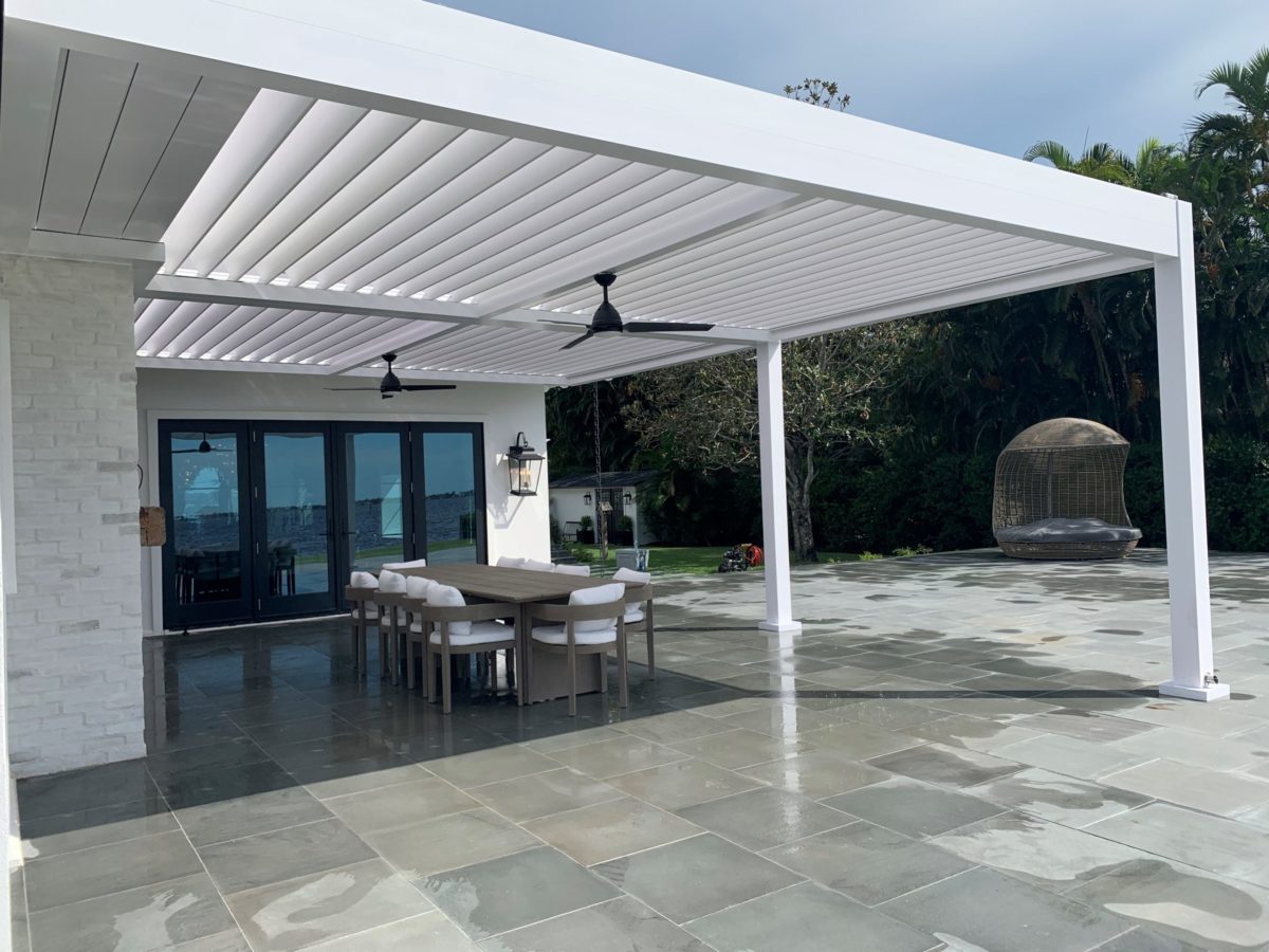 covered deck with automated louvered roof