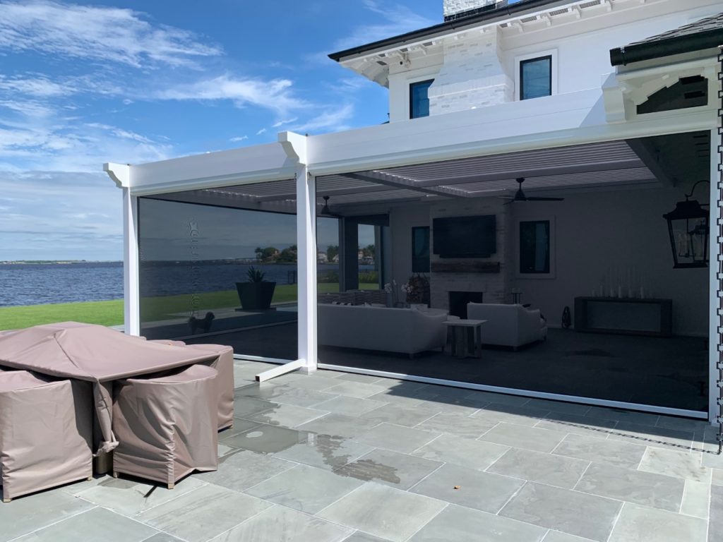 automated screens for louvered pergola