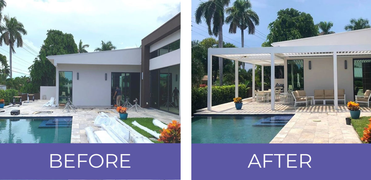 before after modern pergola with louvered roof