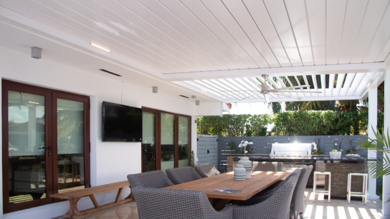 louvered pergola with roof closed