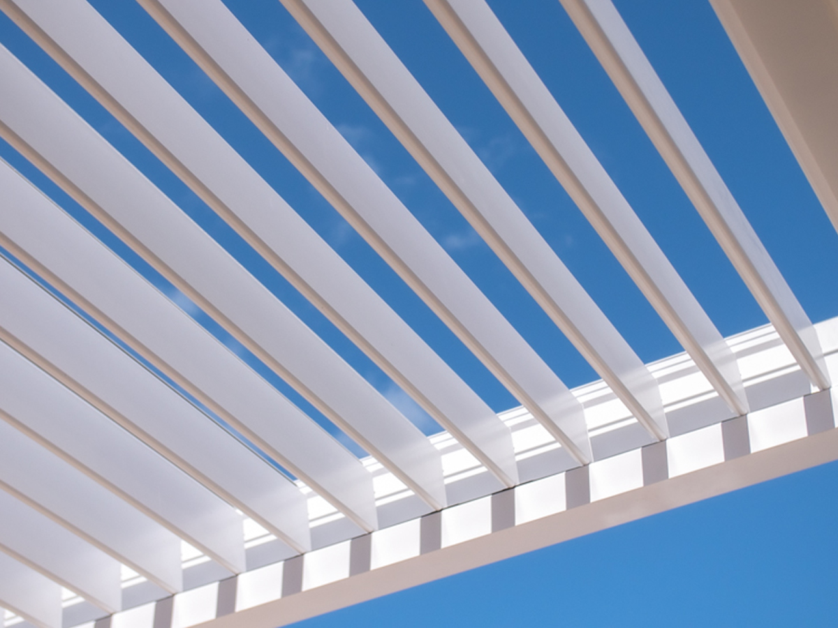 AZENCO Pergola, Motorized louvered roof free standing or wallmounted