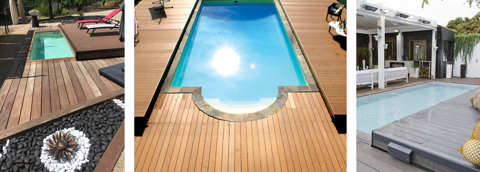 wooden deck with automatic pool cover
