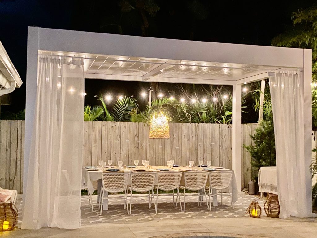 Key Biscayne, FL backyard with aluminum louvered pergola