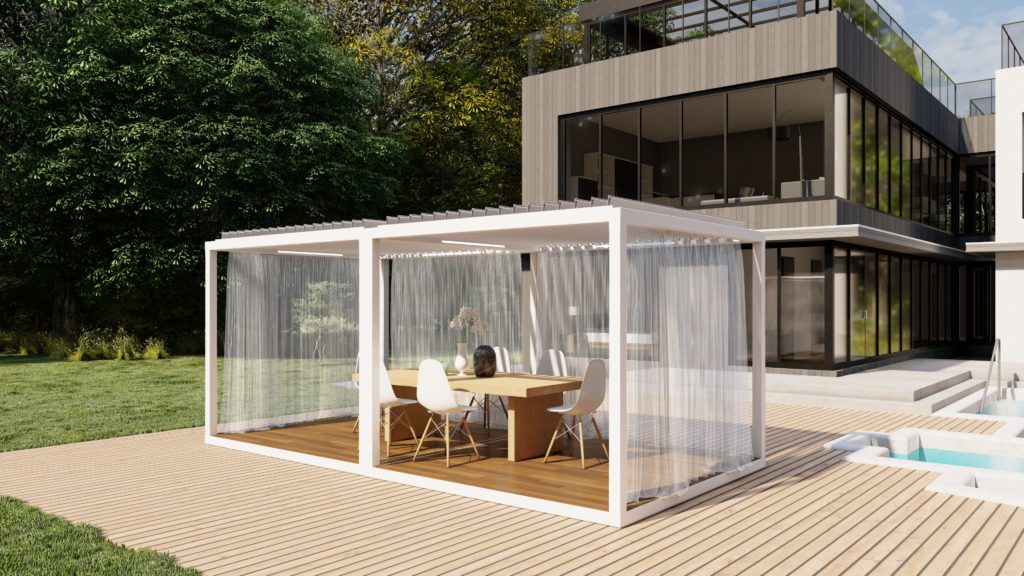 pool deck with cabana in white