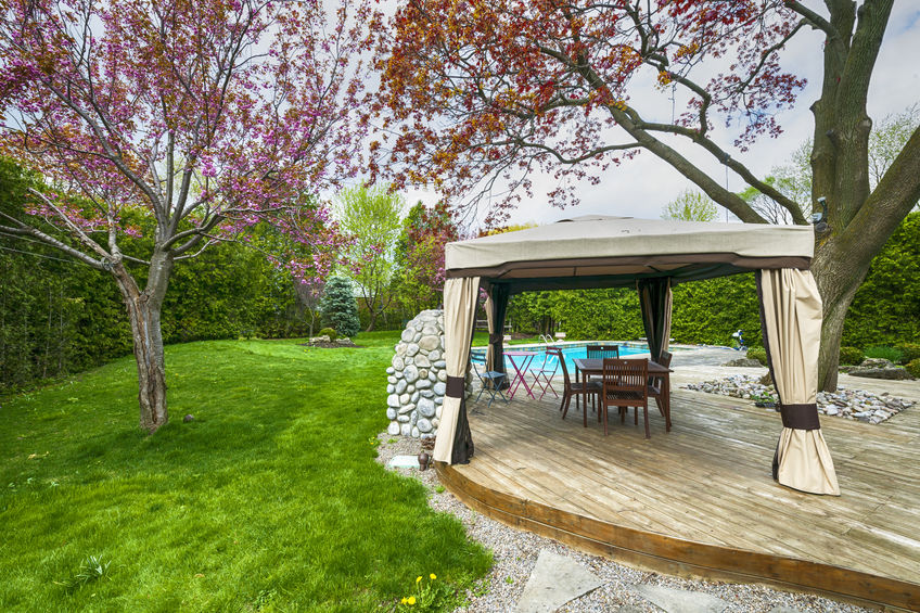 Patio canopy in residential garden