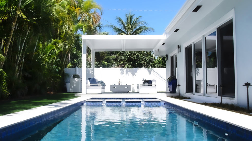 Fixed insulated roof pergola for pool deck - Azenco outdoor