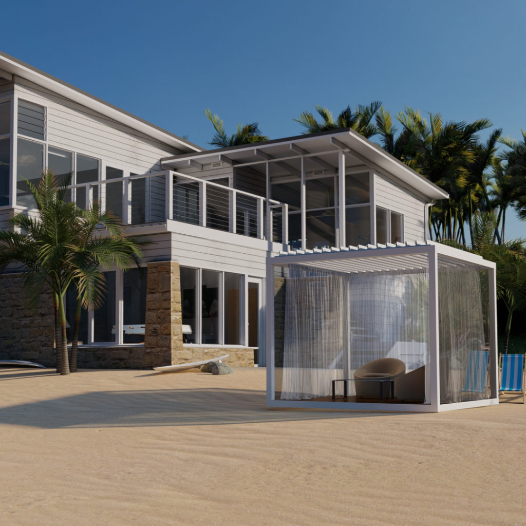 Beach cabana with louvered roof in Florida