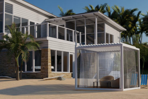 Beach cabana with louvered roof in Florida