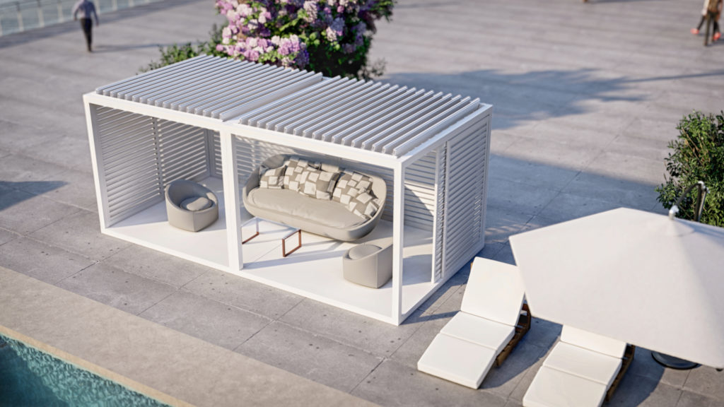 Condominum rooftop deck with louvered cabana