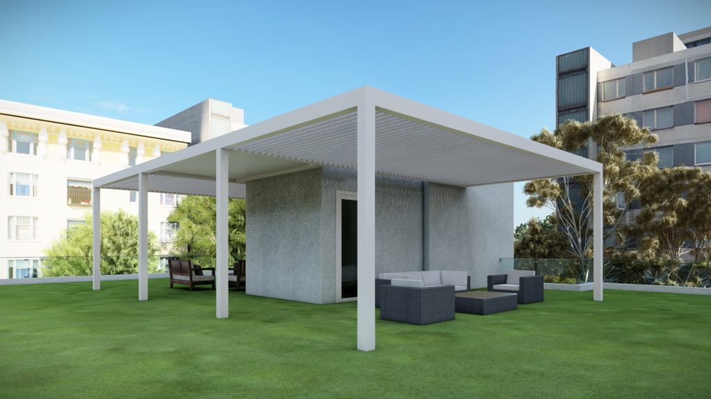 Covered rooftop with engineered pergola flooring ideas