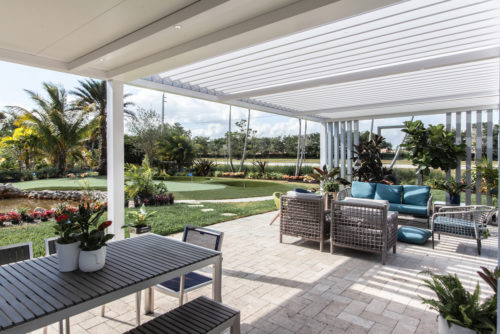 Half fixed hald louvered roof modern pergola in white