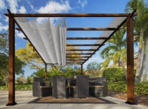 wooden pergola with veils