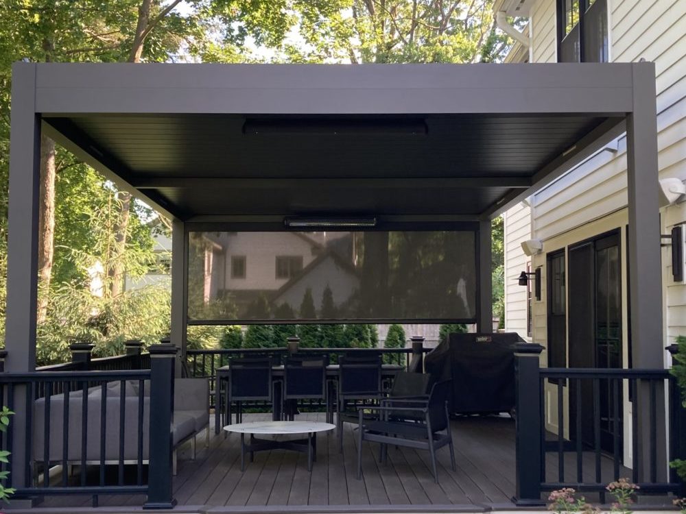 screened-in pergola: aluminum structure with motorized louvered roof