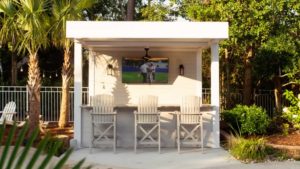 white pergola - fixed roof - full roof pergola, model R-Shade by Azenco