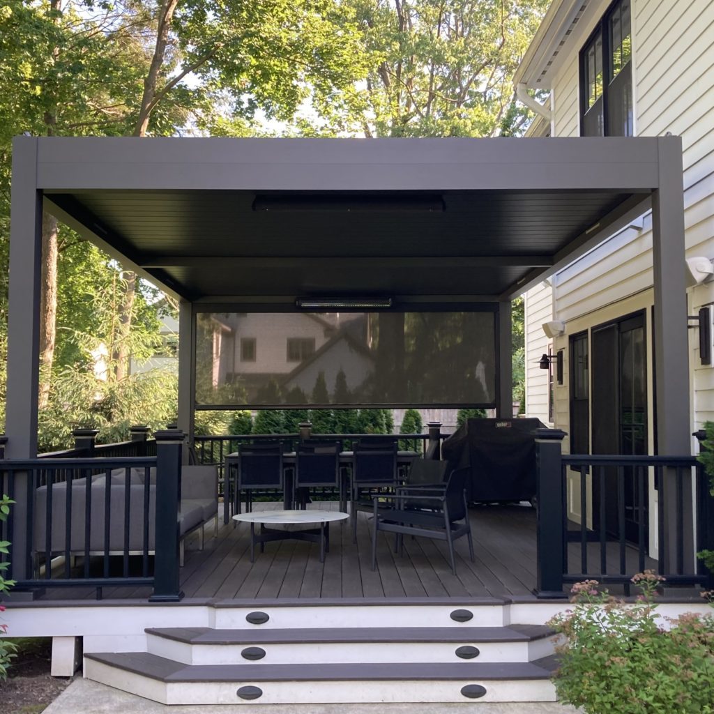 back porch pergola with solar screen