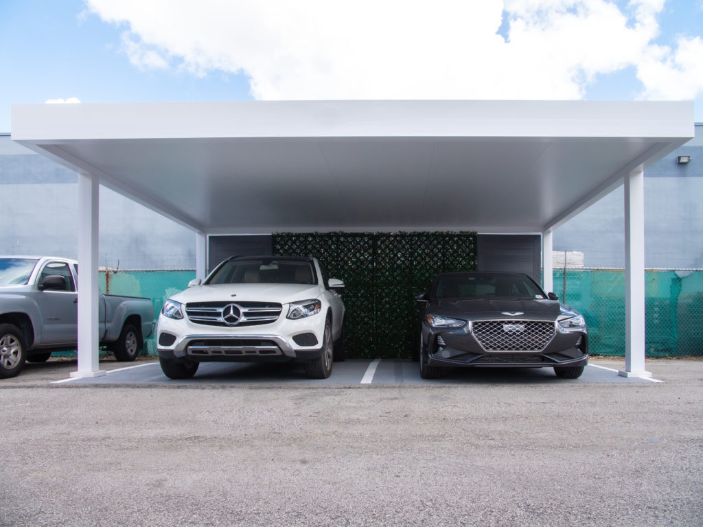 modern carport for 2 vehicles by Azenco model R-Car in white