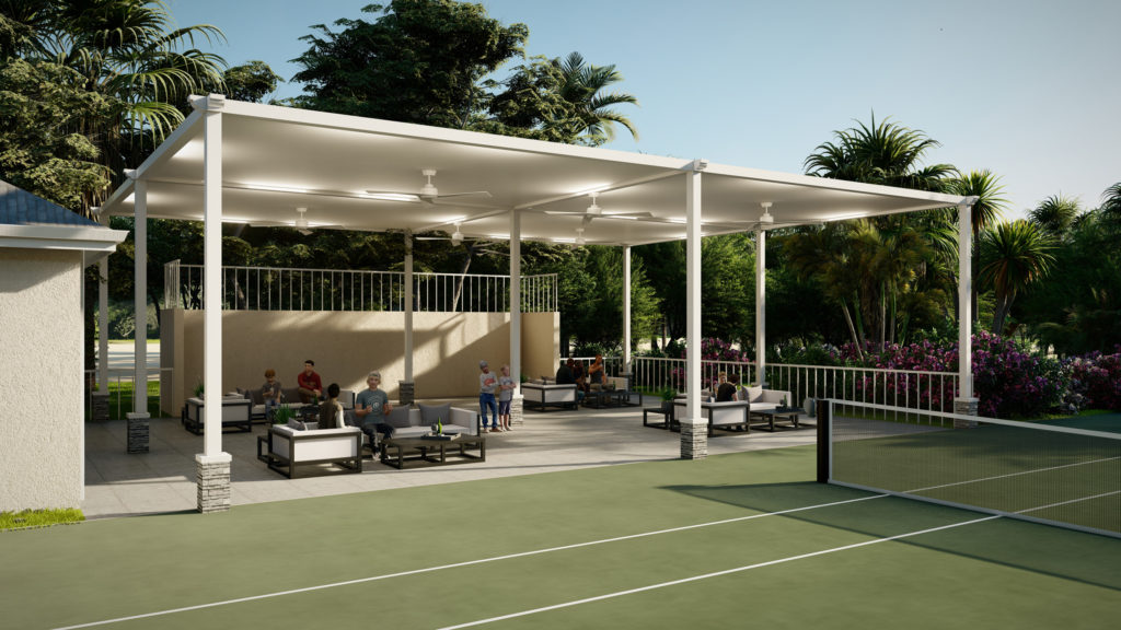 Tennis club - covered patio - drawing by Azenco
