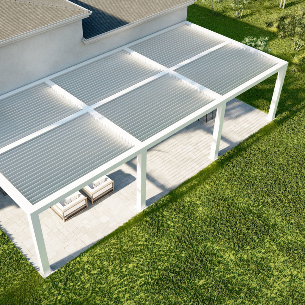 3D drawing of motorized louvered pergola view from above