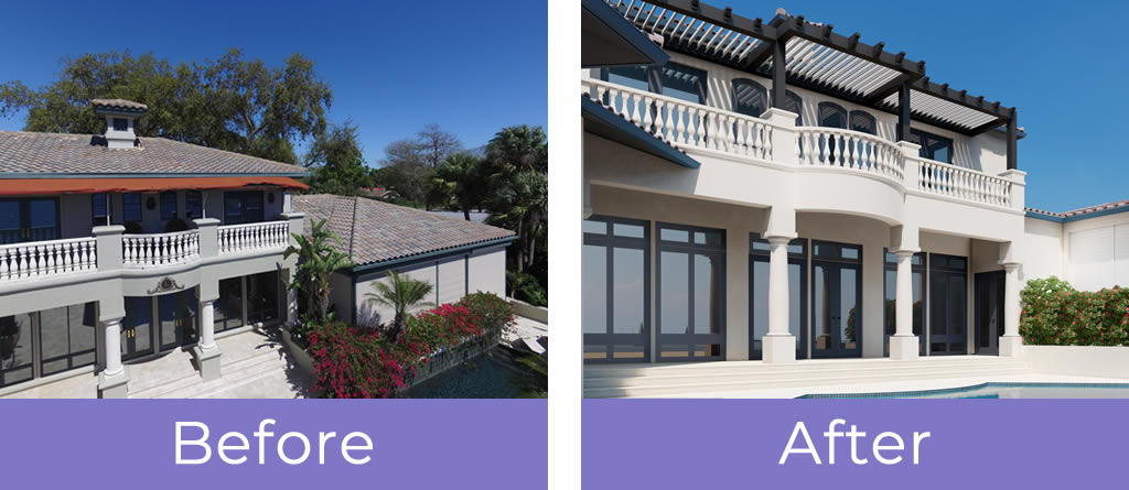 Home balcony with pergola: before-after