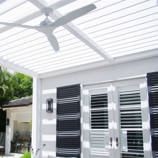 angled pergola slats, automated louvers in aluminum - no leaks roof