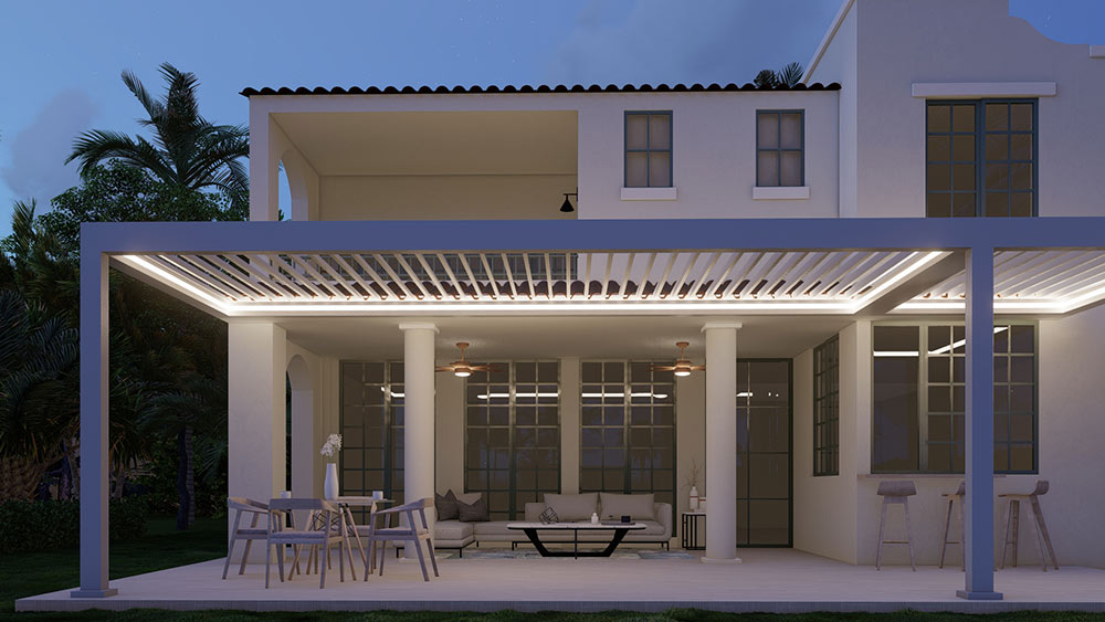 Pergola at night - Dimmable ligth for patio - Azenco Outdoor