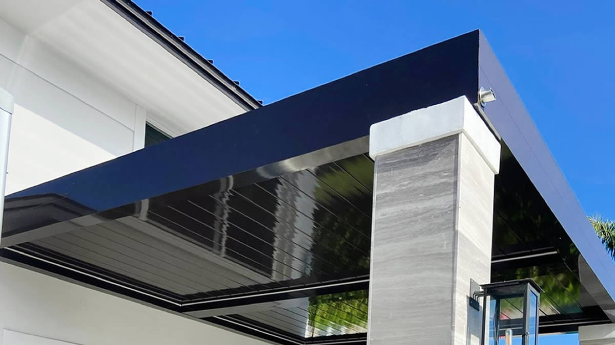 metal pergola with integrated gutter