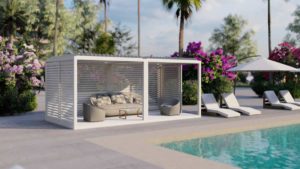 pool cabana - double sturcutre in with louvered roof and privacy walls