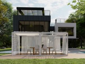 modular aluminum cabana as an outdoor office at home