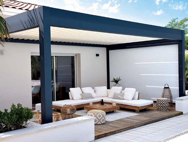 Benefits of adding a pergola R-Blade pergola with screens to protect your outdoor furniture. Azenco Outdoor