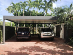 Carport for 2 vehicle - Gray brozne poweder caoted aluminum with flat insulated roof