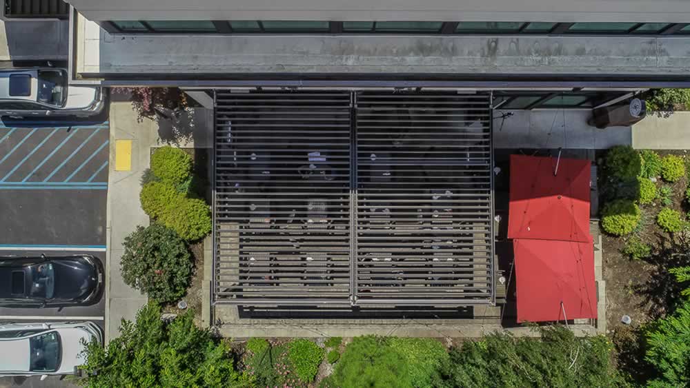 Azenco pergola for restaurant - drone view from above - New York State