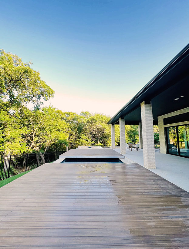 Azenco olar powered sliding pool deck in Texas