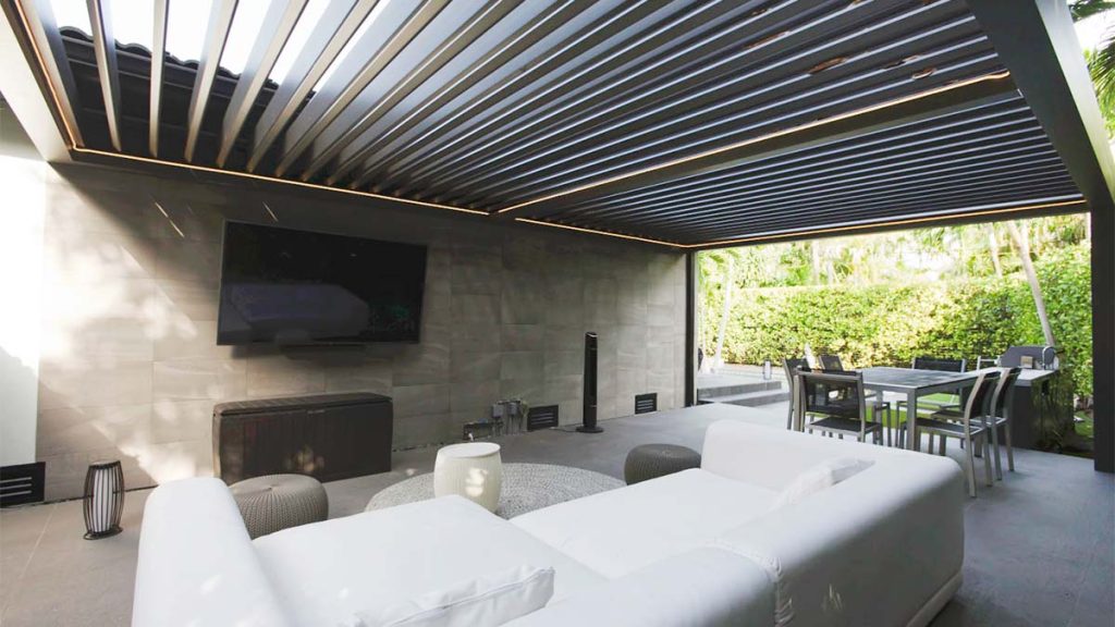 Outdoor design trends with black pergola patio cover