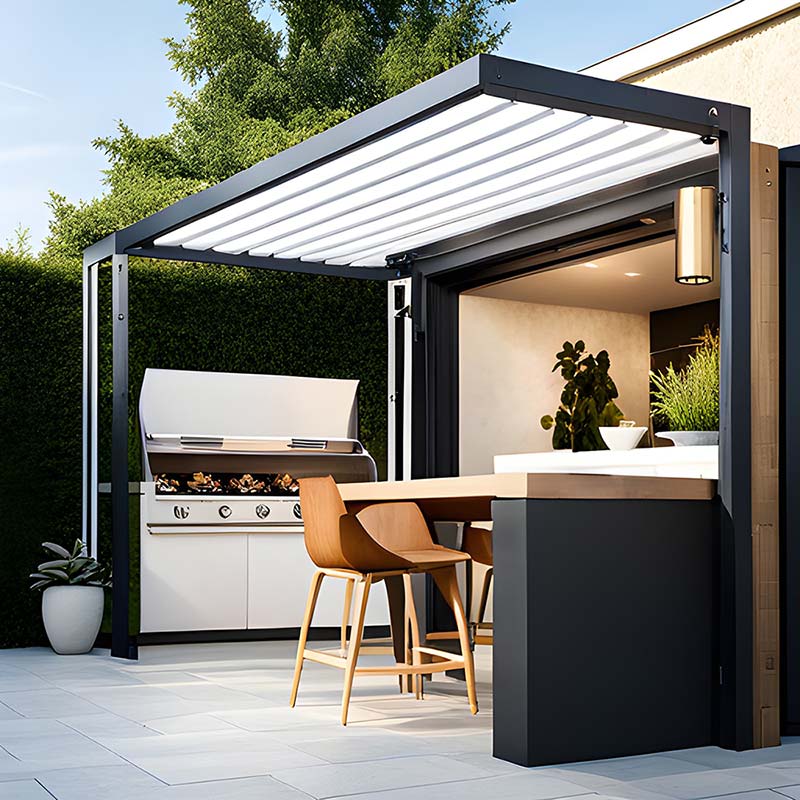 Retractable pergola with fabric awning