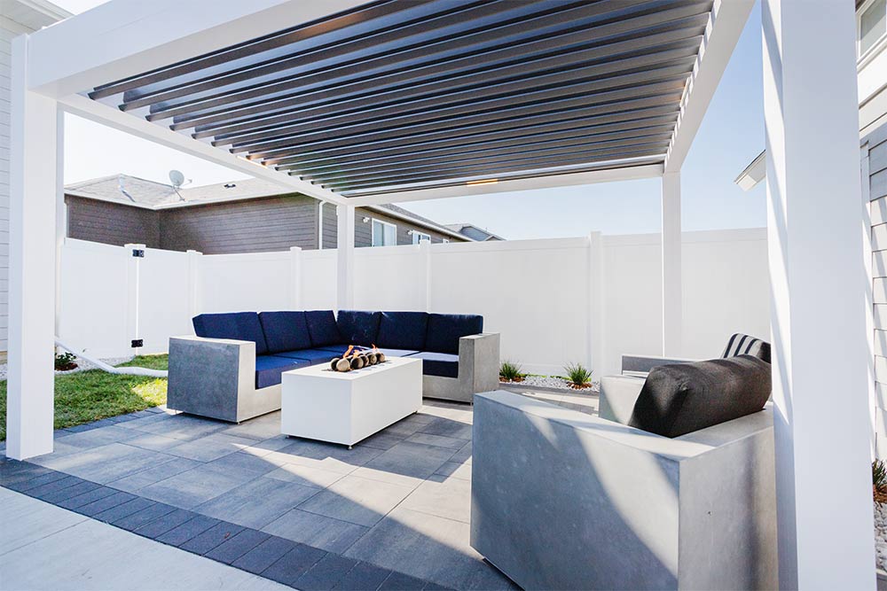 White louvered roof system by Azenco - Residential installation in South Dakota