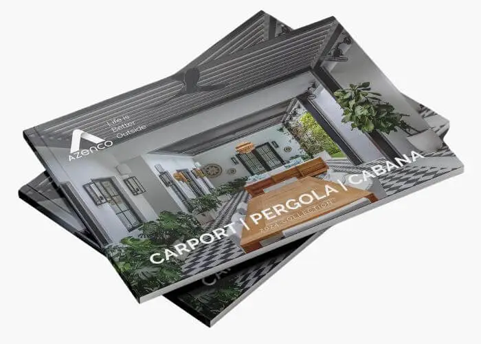 Download Azenco's pergola brochure and catalog for outdoor layout inspirations and aluminum pergola information.