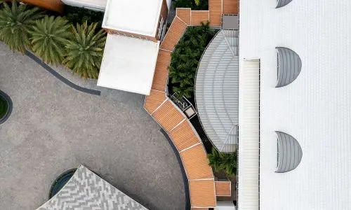 Drone view of Azenco Outdoor louvered roof project for a country club