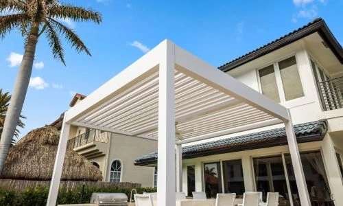 how to maintain your standalone white aluminum pergola with motorized louvered roof - Azenco Outdoor