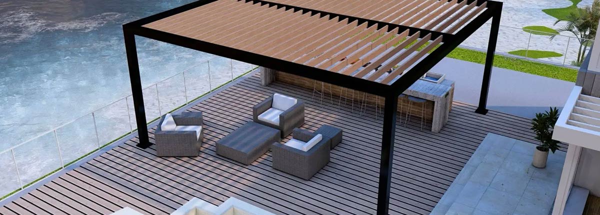 R-Breeze pergola with fixed louvers