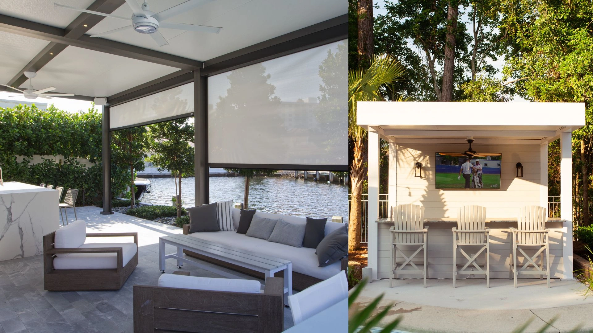 Different made-to-measure premium shade structures by Azenco Outdoor - Model: R-SHADE insulated patio cover