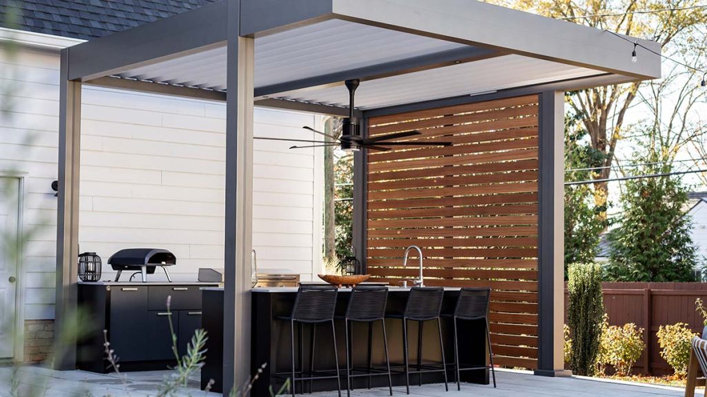 Contemporary pergola Transforms Backyard in Richmond, VA - Azenco Outdoor, Model R-BLADE motorized louvered pergola