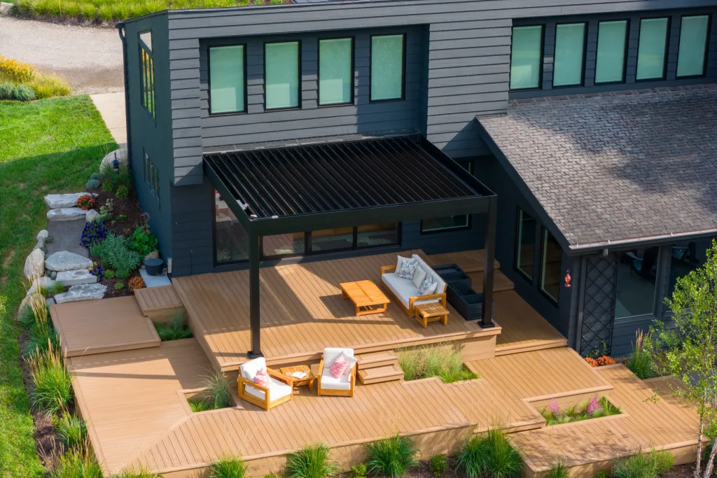 black r-blade on a wood deck