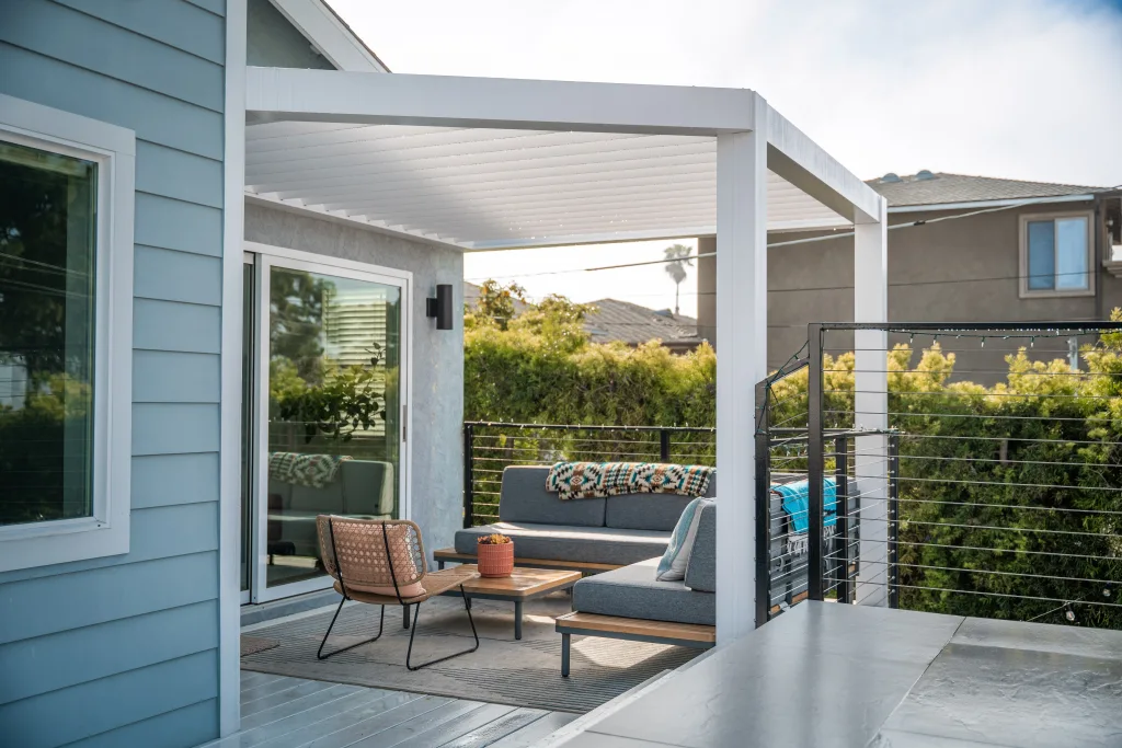 white r-breeze louvered roof in outdoor space