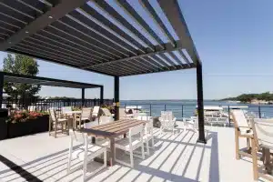 commercial black r-blade pergola in iowa