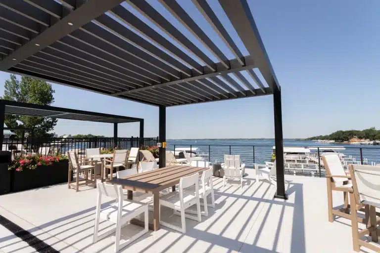 commercial black r-blade pergola in iowa