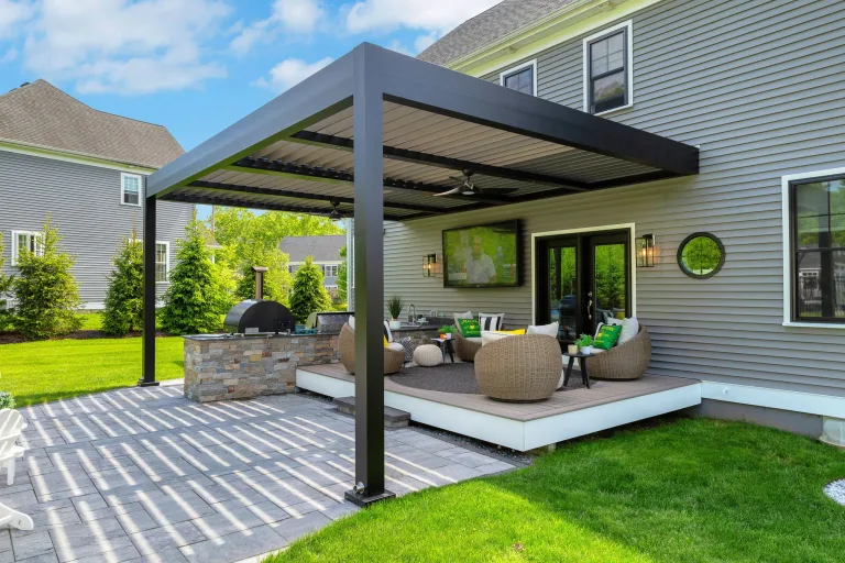 black r-blade pergola in massachusetts