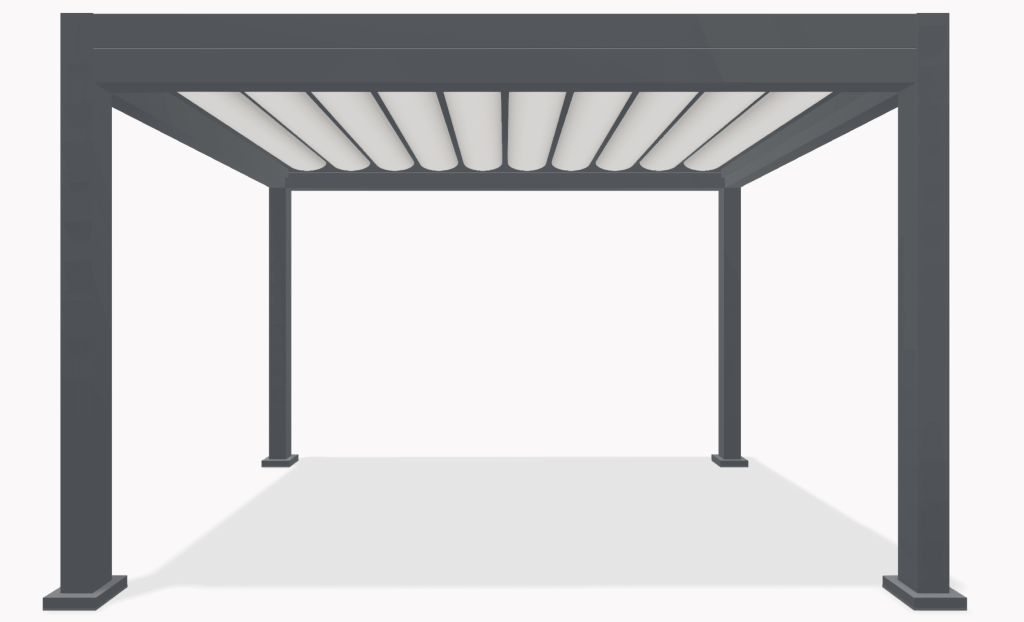 Dark gray Azenco R-WEAVE fabric pergola