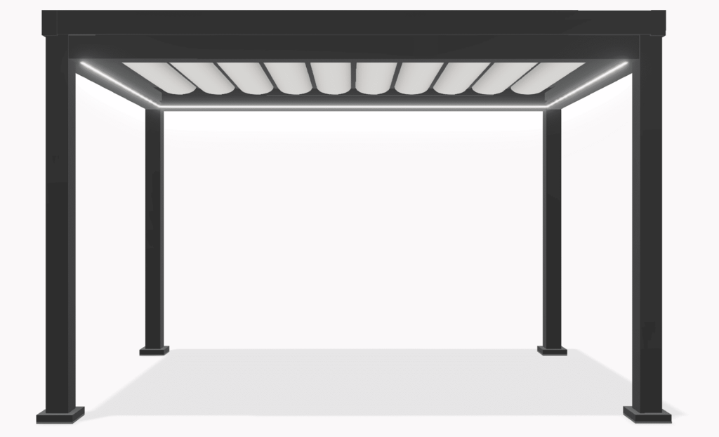 Azenco R-WEAVE fabric pergola with integrated lighting