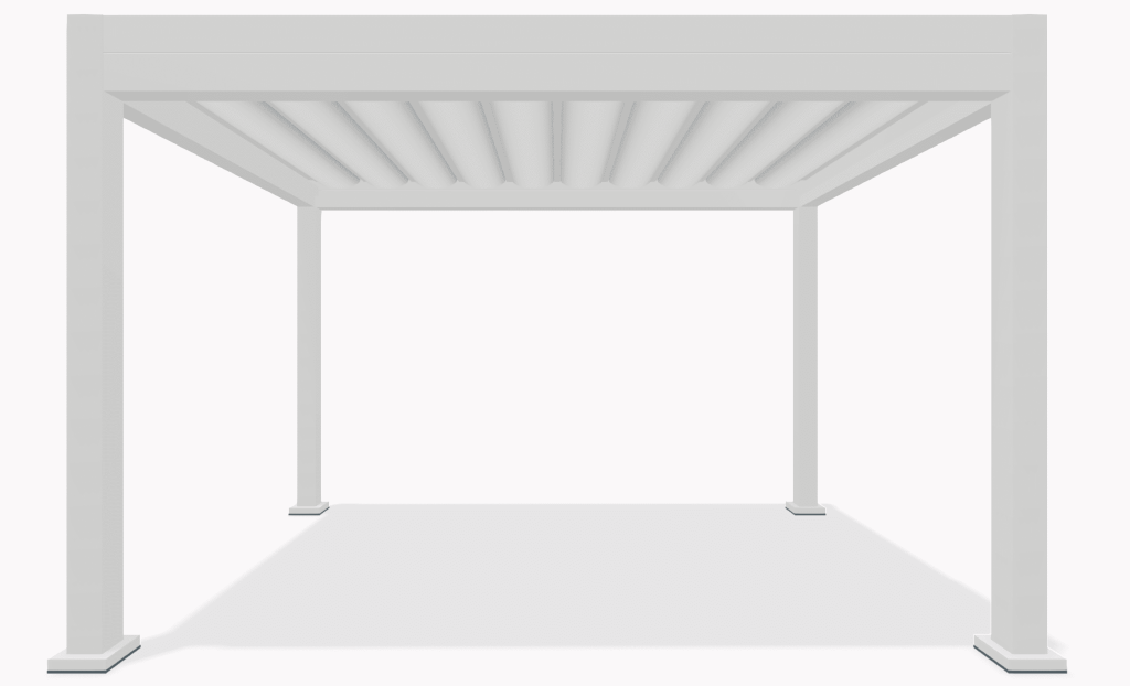 White Azenco R-WEAVE retractable fabric pergola