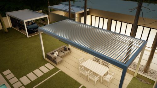 Motorized louvered pergola view from above - Azenco